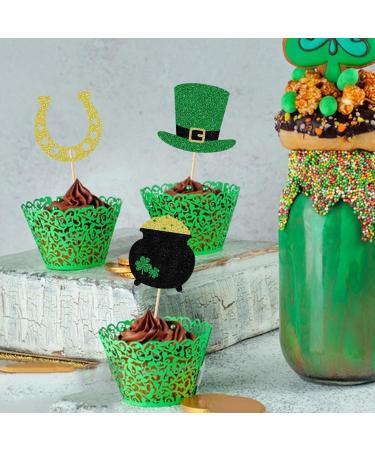 UXYOKM 24Pcs St Patricks Day Cupcake Toppers Glitter Clover Horseshoe Leprechaun Hat Cupcake Picks for Irish Festival Baby Shower Birthday Party Cake Decorations Supplies - Buy Online on GoSupps.com