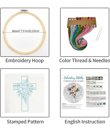 Louise Maelys Cross Lily Embroidery Starter Kit for Adults - Easter Jesus Theme - Includes Hoop, Needles, Threads, Instructions - Buy Online on GoSupps.com