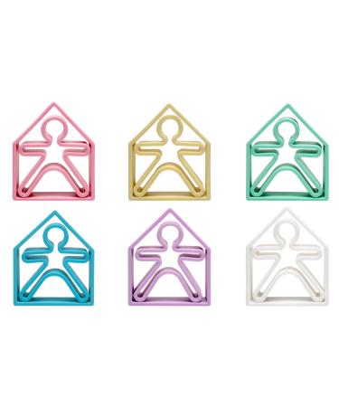 Play teething ring set of 12 100% silicone promotes fine motor skills and vision soothes teething (6 people 6 houses)