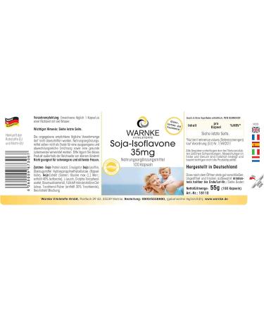 Soy Isoflavone Capsules 35mg - Non-GMO with Vitamin E | 100 Capsules - Warnke Vitalstoffe | German Pharmacy Quality - Shop Now! - Buy Online on GoSupps.com