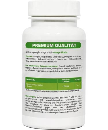 Ginkgo Biloba Extract 120 mg - Boost Memory & Concentration - 120 Tablets - International Shipping Available - Buy Online on GoSupps.com