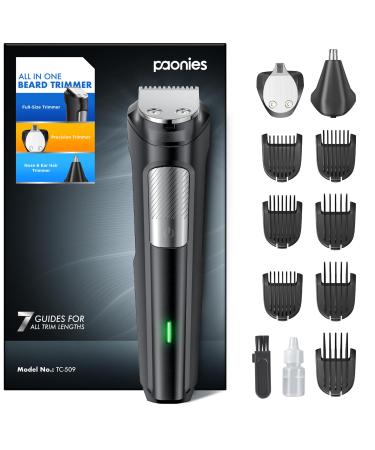Beard Trimmer Hair Clippers Men Nose & Ear Trimmer 9-in-1 Body Groomer Men Kit Cordless Rechargeable Hair Clippers with 7 Limit Combs Stainless Steel Blades 100% Waterproof Extra Long Life Black