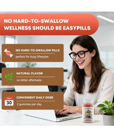 Mushroom Gummies Supplement with Ashwagandha - Lion Mane Mushroom Supplement for Adults Kids with Reishi Cordyceps Brain Supplements for Memory and Focus Organic Vegan Non GMO Mixed Fruit Flavor 60CT - Buy Online on GoSupps.com