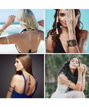 Terra Tattoos Metallic Gold Henna Temporary Tattoos - 75 Mandala & Flower Designs, Waterproof & Nontoxic for Beach Parties - Buy Online on GoSupps.com
