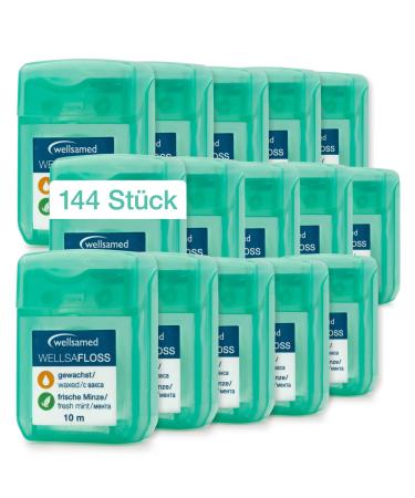Wellsamed dental floss in a 10m dispenser for thorough interdental cleaning (mint flavour 144 pieces)