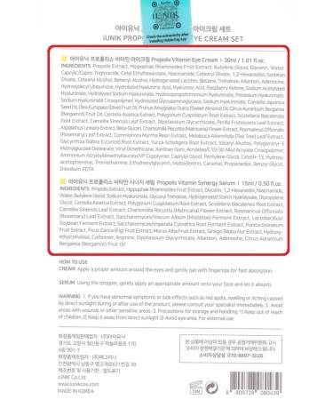 Iunik Propolis Vitamin Eye Cream Set 30ml | Revitalizing Face Serum 15ml | Shop Internationally - Buy Online on GoSupps.com