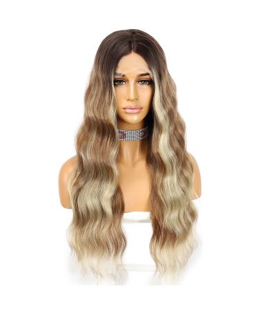 Ombre Brown Long Wavy Synthetic Lace Front Wig for Women - Heat-Resistant 22 Inches Natural Look - Buy Online on GoSupps.com