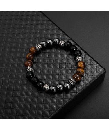 Magnet Bracelet for Women - 8mm Tiger Eye Hematite & Black Obsidian Natural Stone - 18CM Health Benefits | Bfq-555b - Buy Online on GoSupps.com