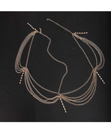 Denifery Gold Rhinestone Wedding Head Chain - Bridal Prom Bohemian Boho Hair Jewelry - Buy Online on GoSupps.com