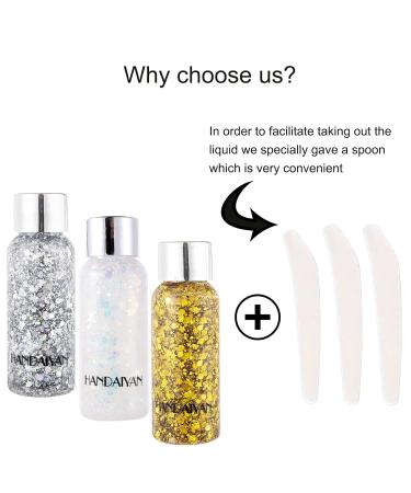 Body Glitter Gel for Festival Makeup | Chunky Sequins in White Silver & Gold - Sparkling Face & Body Glitter - Buy Online on GoSupps.com