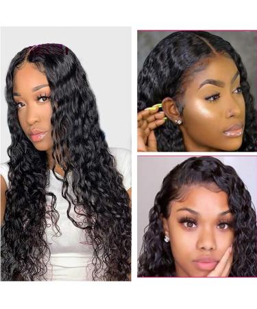 Lace Front Wigs Human Hair Water wave T-Part Wig Brazilian Virgin Human Hair Wigs 4X1 Lace Closure Wig For Black Women 150% Density wet and wavy Pre Plucked with Baby Hair Natural Color(18 Inch) 18 Inch black