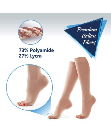 Unisex Open Toe Compression Stockings - High Knee 2nd Class (23-32 mmHg) | Medical Support for Men & Women | Beige Small - Buy Online on GoSupps.com