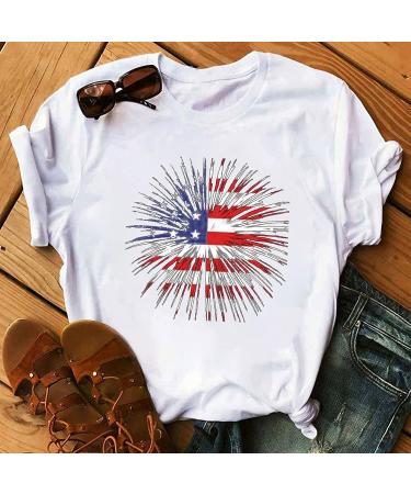 Patriotic Women's Short Sleeve 4th of July Top - USA Flag Graphic Tee - White - Size Small - Buy Online on GoSupps.com