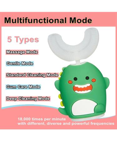 Kids Sonic Electric Toothbrush U Shaped Automatic Timer IPX7 Waterproof 5 Modes 360 Oral Cleaning Teeth Whitening Gums Massage Replaceable Soft Cartoon Modeling Design for Child 7-15 (Blue Dinosaur) - Buy Online on GoSupps.com