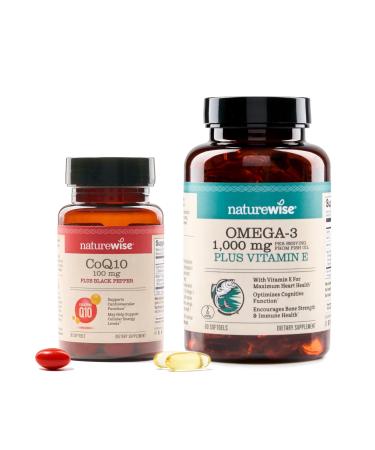 NatureWise 1 CoQ10 100mg + Black Pepper High Absorption - 30 Softgels 30-Day Supply + 1 Omega 3 Fish Oil 1000mg + Vitamin E - Wild-Caught - 60 Softgels 30-Day Supply