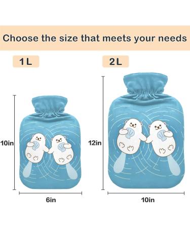 NAANLE Cartoon Sea Otters Hot Water Bottle 1L - Transparent Bag for Bed & Pain Relief | Handfeous Heat & Cold Therapy - Buy Online on GoSupps.com
