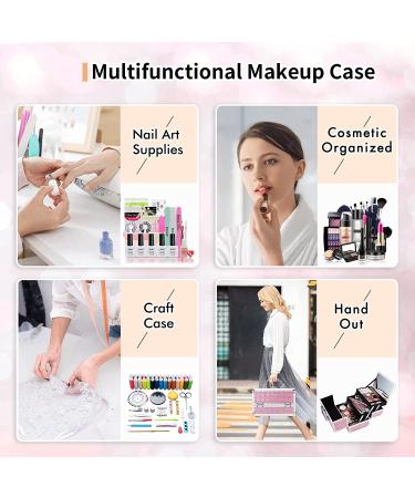 Costravio Portable Pink Makeup Case with 2 Trays | Lockable Cosmetic Organizer for Travel | Compact Box with Mirror and Handle - Buy Online on GoSupps.com