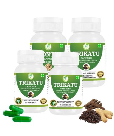 Morsan Trikatu Capsules |Ginger |Black Pepper |Long Pepper Extract | Ayurvedic Herbal Supplement| 500mg per Serving |60 Vegan Capsules |Supports Digestion & Metabolism(Pack of 4)