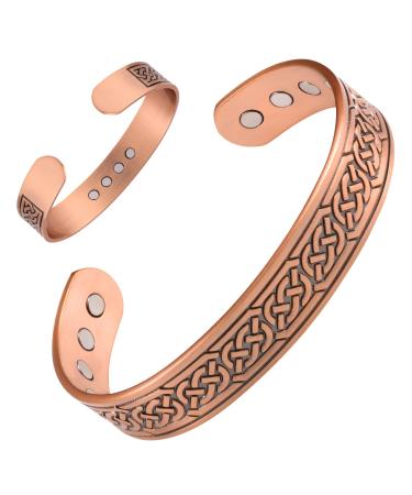 Feraco 12X Strength Wide Copper Bracelet for Men Magnetic Bracelets for Men with Neodymium Magnets, Pure Copper Jewelry Cuff Bangle, Adjustable with Giftable Box Chain