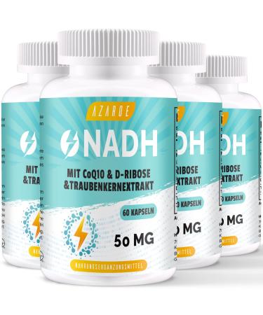 NADH 50MG high-dose formula with coenzyme Q10 for cellular energy antioxidant support and ATP production 240 capsules (4 Pack)