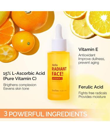 ZealSea 15% Vitamin C Serum with E, Ferulic Acid | Anti-Aging Brightening, Dark Spot Corrector, Moisturizer | Reduce Wrinkles | 1 Fl Oz - Buy Online on GoSupps.com