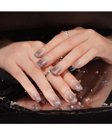 DANNI & TONI 28 Stickers Semi Cured Nail Wraps Soft Self-Adhesive Gel Nail Stickers Salon-Quality Gel Nail Polish Strips Manicure Stickers Set(Midnight Mirage) Gradient French Tip Cat's Eye