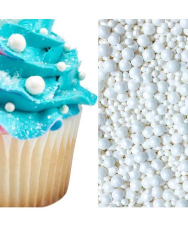 White Edible Beads Big and Mini Sugar Beach Seaside Pearls Cake Cupcake Cookie Dessert Decoration Topper Sugar Candy Beading Pearls 4oz