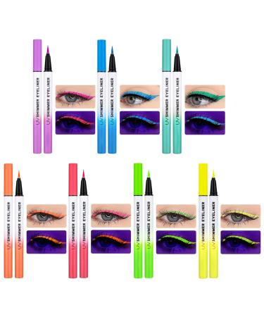 Generisch Set of 6 Waterproof Glitter Colored Liquid Eyeliners - Long-Lasting Pigmented Luminous Pencil for Girls and Women - Live Look - Night Dance - Party