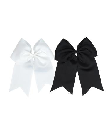 Girls Hair Bows Ponytail Holder Elastic Hair Ties Large Cheer Hair Bows(FD3) (White+Black)