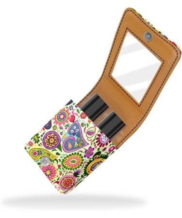 Travel Lipstick Organizer Case | Portable Makeup Bag with Mirror | Colored Flowers Paisley Design - Buy Online on GoSupps.com