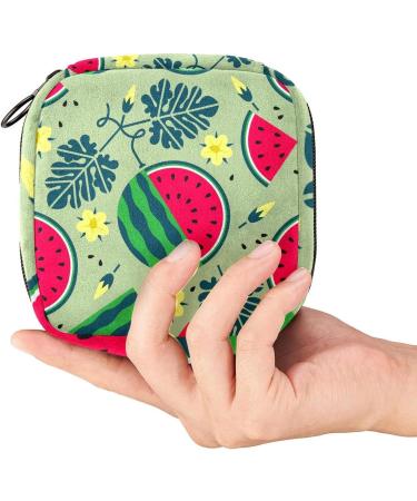 Stylish Menstruation Pad Bag with Zipper - Women's Napkin & Tampon Storage | Mature Watermelon Leaves & Flowers Design - Buy Online on GoSupps.com