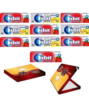 10 x Mixed Orbit White Fruit Drops & Strawberry Drops Chewing Gum 14g With Gift Box - Buy Online on GoSupps.com