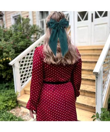 Silky Satin Hair Bows Set - 4 pcs Large Bow Barrettes for Women | Metal Clips French Barrette Hair Accessories in Solid Colors - Black, Red, Navy Blue, Dark Green - Buy Online on GoSupps.com