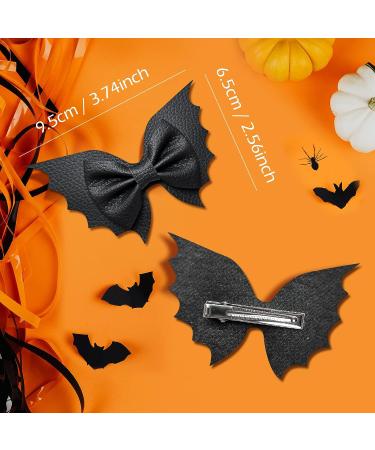 Halloween Bat Hair Bow Clips - Black PU Leather Alligator Barrettes for Girls, Women, Kids - Cosplay Accessory, Costume Decoration - 4pcs - Buy Online on GoSupps.com