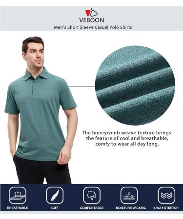 VEBOON Men's Short Sleeve Polo Shirt - Pine Green Heather, Large - Buy Online on GoSupps.com