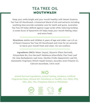 Desert Essence Tea Tree Oil Mouthwash - Sweet Mint - Set of 2 (473 mL) - Natural Oral Care | International Shipping Available - Buy Online on GoSupps.com