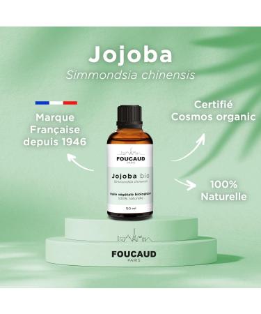 FOUCAUD | Jojoba vegetable oil | Simmondsia chinensis | Organic | 100% natural | Hair | Skin | Regulates sebum | Shine and suppleness of hair | 50ml | French brand since 1946 - Buy Online on GoSupps.com