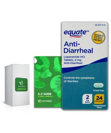 Equate Anti-Diarrheal - Loperamide Hydrochloride | 2 mg 24 Caplets Bundle Exclusive Vitamins & Minerals - A to Z - Better Ligth&Spring Guide (2 Items)