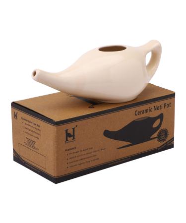 HealthGoodsIn Ceramic Neti Pot for Sinus Premium Grade Dishwasher Safe Holds 225 Ml. Water - Cream Color