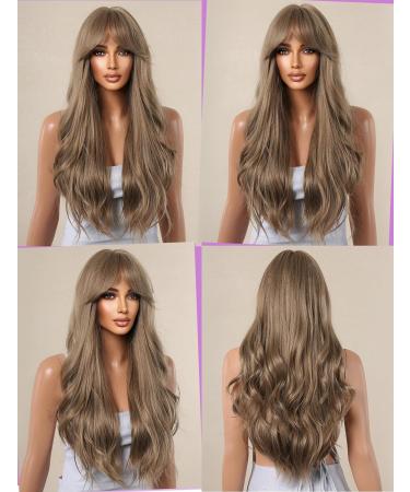 WOKESTAR Long Light Brown Synthetic Hair Wig with Curtain Fringe for Women - Buy Online on GoSupps.com