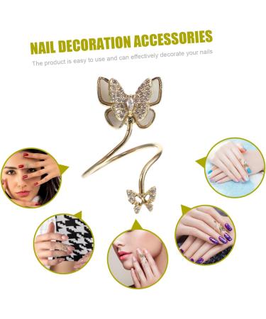 Beatifufu Nail Butterfly Ornaments Pearl Decor Finger Jewelry Accessories Nail Art Decoration Opening Rings Fingernail Rings Nail Embellishments Nail Art Charm Rings for Copper Inlaid Zircon Golden 3.5X1.5X1.5CM - Buy Online on GoSupps.com