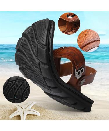Men's Toe Corrector Sandal | Summer Leather Beach Flip Flops for Flat Feet | Non-Slip Bunion Corrector Slide Shoes 8.5 Khaki - Buy Online on GoSupps.com