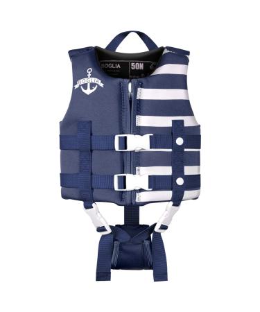 Boglia Toddler Swim Vest Floaties for Kids with Adjustable Safety Strap for Learn to Swim Children Age 1-9 Years/18-75 lbs Stripes Deep Blue Small