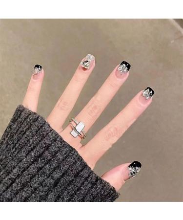 Handmade Wearing Nail Patch Gradient French Black Edge Love Detachable Nail Patch(Black S) - Buy Online on GoSupps.com