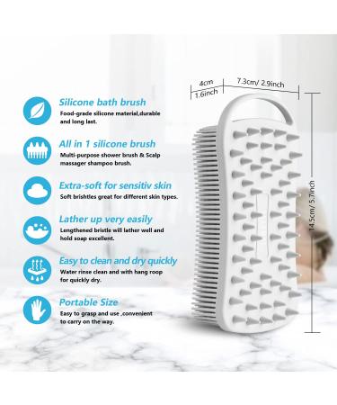 Exfoliating Silicone Body Scrubber and Hair Scalp Massager - 2-in-1 Bath Brush for Men, Women, and Babies - Gentle Skin Care - Easy to Clean - Lathers Nicely - Hygienic - Gray - Buy Online on GoSupps.com