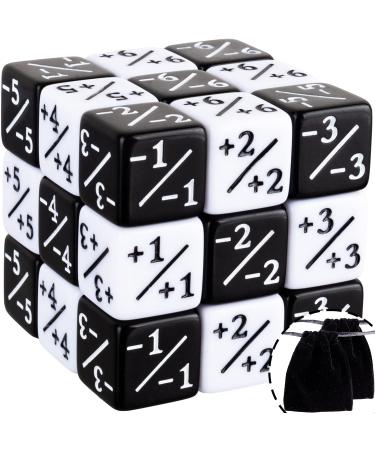 24 Pieces MTG Dice Counters Token Buff Dice Set with Velvet Pouches D6 Cube Dice for Magic The Gathering CCG Card Games Accessory(Black, White)