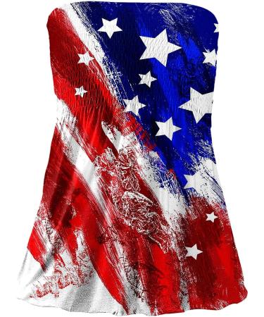 Niantie 4th of July Women's Tank Top - American Flag Patriotic Shirt | Distressed Strapless Tube Top in Blue - Size Medium - Buy Online on GoSupps.com