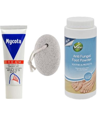 Athletes Foot Treatment Bundle: Mycota Cream 25g, Value Health Antifungal Powder 75g, Glameno Pumice Stone - Buy Online on GoSupps.com
