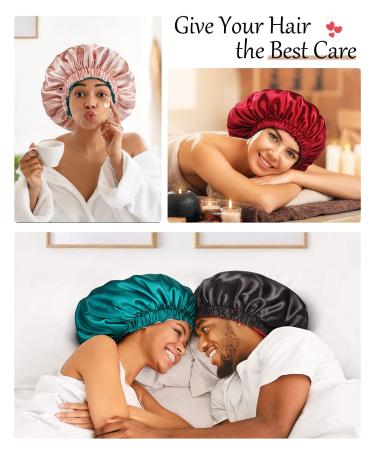 Mikimini Black Satin Bonnet for Curly Hair | Silk Sleep Cap for Women and Men | Reversible Double Layer X-Large Night Cap | Soft Stretchy Hair Care Bonnet (Black+Red) - Buy Online on GoSupps.com