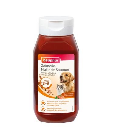 BEAPHAR Salmon oil for dogs and cats Food supplement Omega 3 and 6 Beneficial for the cardiovascular system coat and joints Energy intake 430 ml